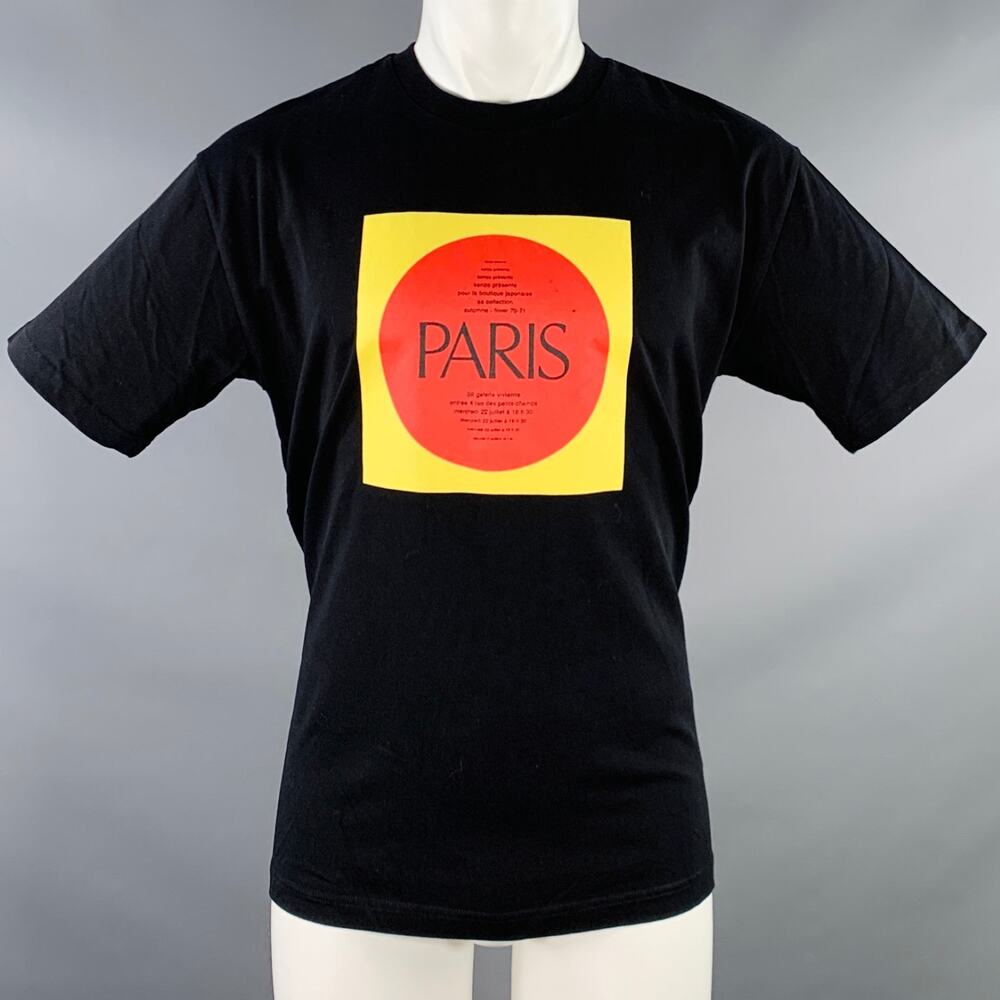 KENZO Size M Paris Black Multi Color Print Cotton Crew-Neck T-shirt